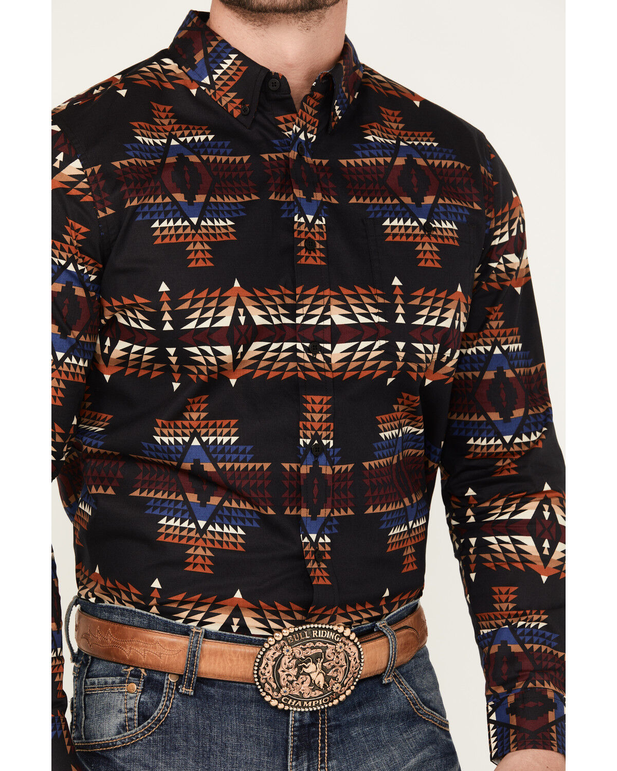Image #3 - RANK 45® Men's Pablo Southwestern Long Sleeve Button-Down Stretch Western Shirt, Black, hi-res