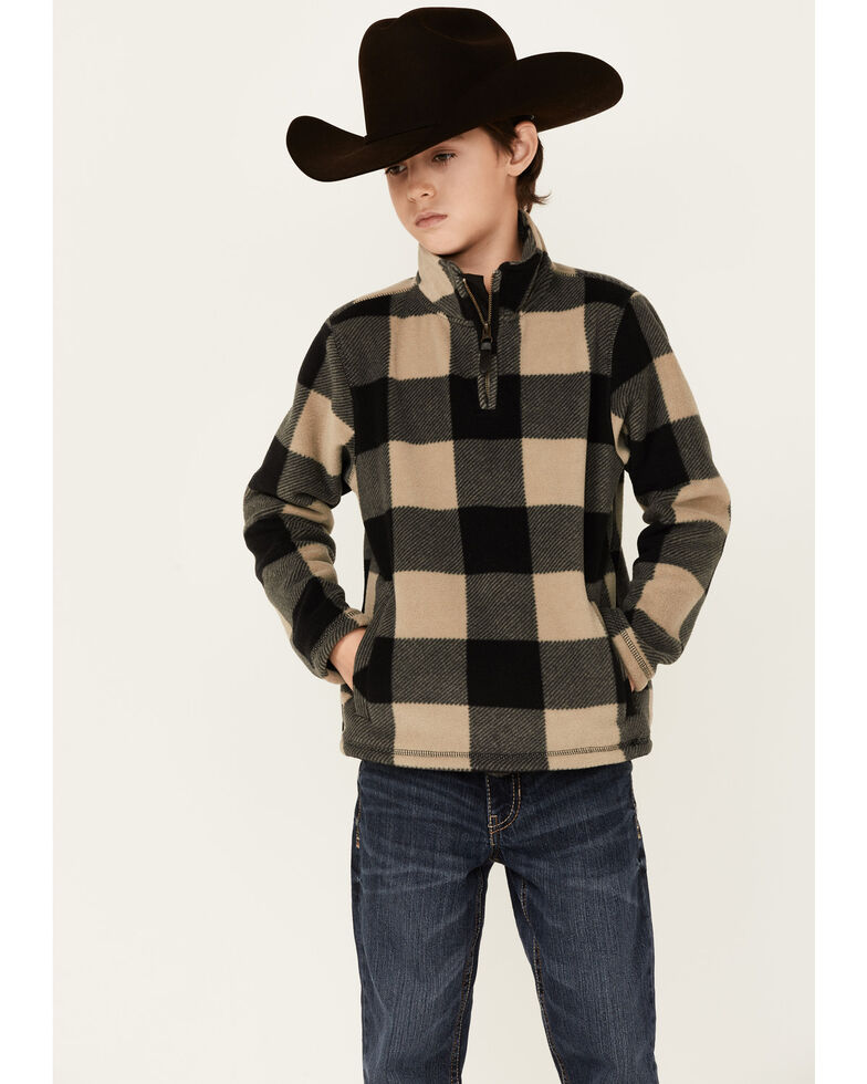 Cody James Boys' Tan Lumber Jack Buffalo Check 1/4 Zip Polar Fleece Pullover , Tan, hi-res