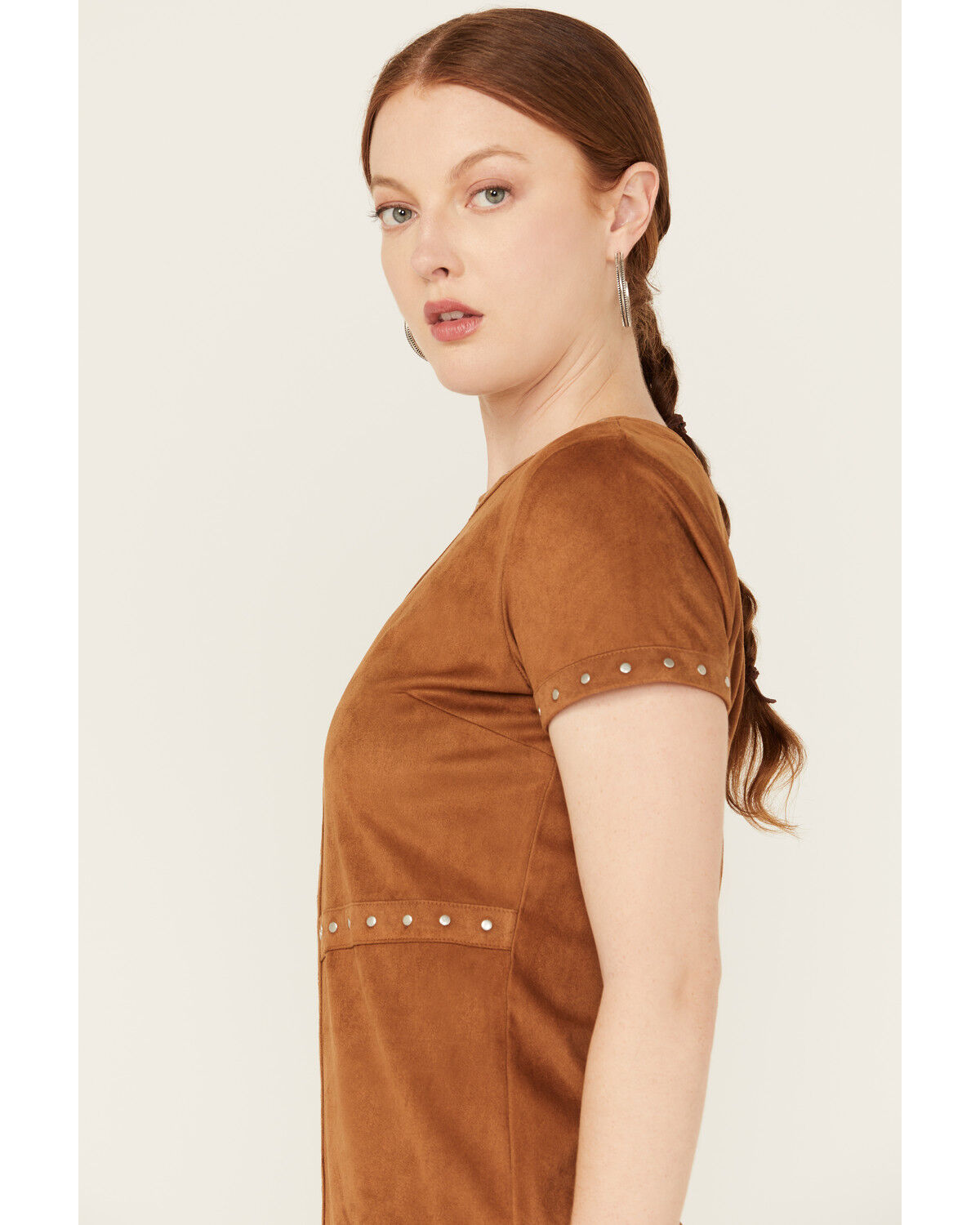 Image #2 - Panhandle Women's Faux Suede Studded Short Sleeve Mini Dress, Tan, hi-res