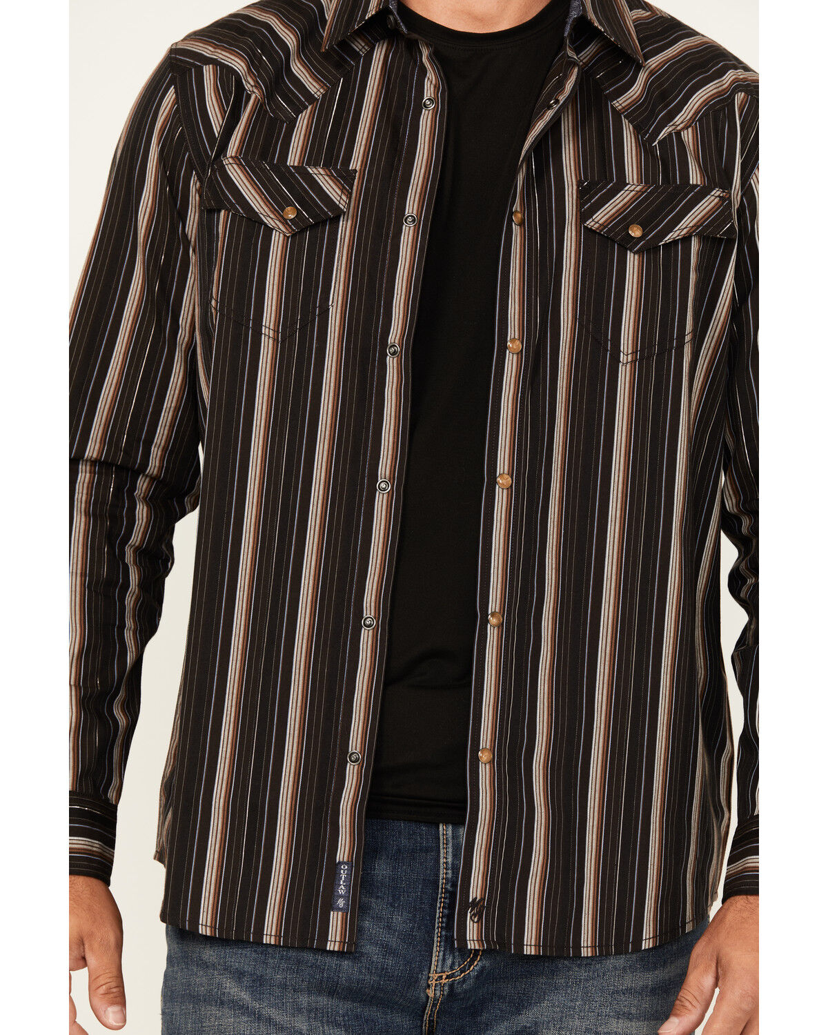 Image #3 - Moonshine Spirit Men's Lure Lurex Striped Print Long Sleeve Snap Western Shirt, Black, hi-res