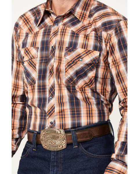Image #3 - Cowboy Hardware Men's Hermosillo Plaid Print Long Sleeve Snap Western Shirt , Orange, hi-res