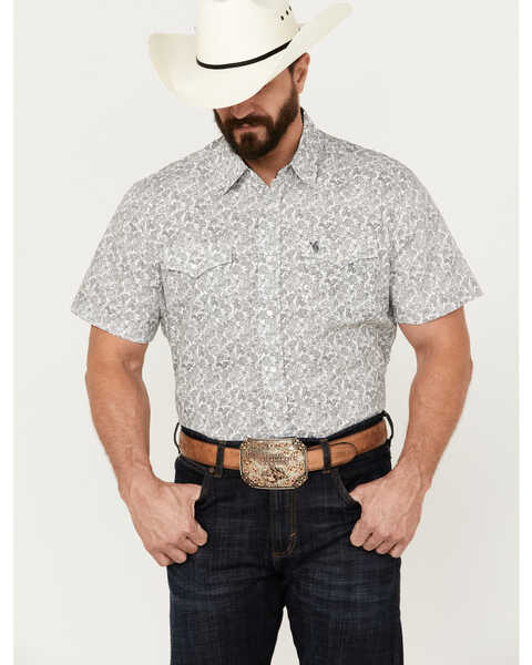Rodeo Clothing Men's Paisley Print Long Sleeve Pearl Snap Western Shirt, White, hi-res