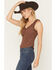 Image #2 - Shyanne Women's Solid Lace Sleeveless Ruffle Tank Top, Brown, hi-res