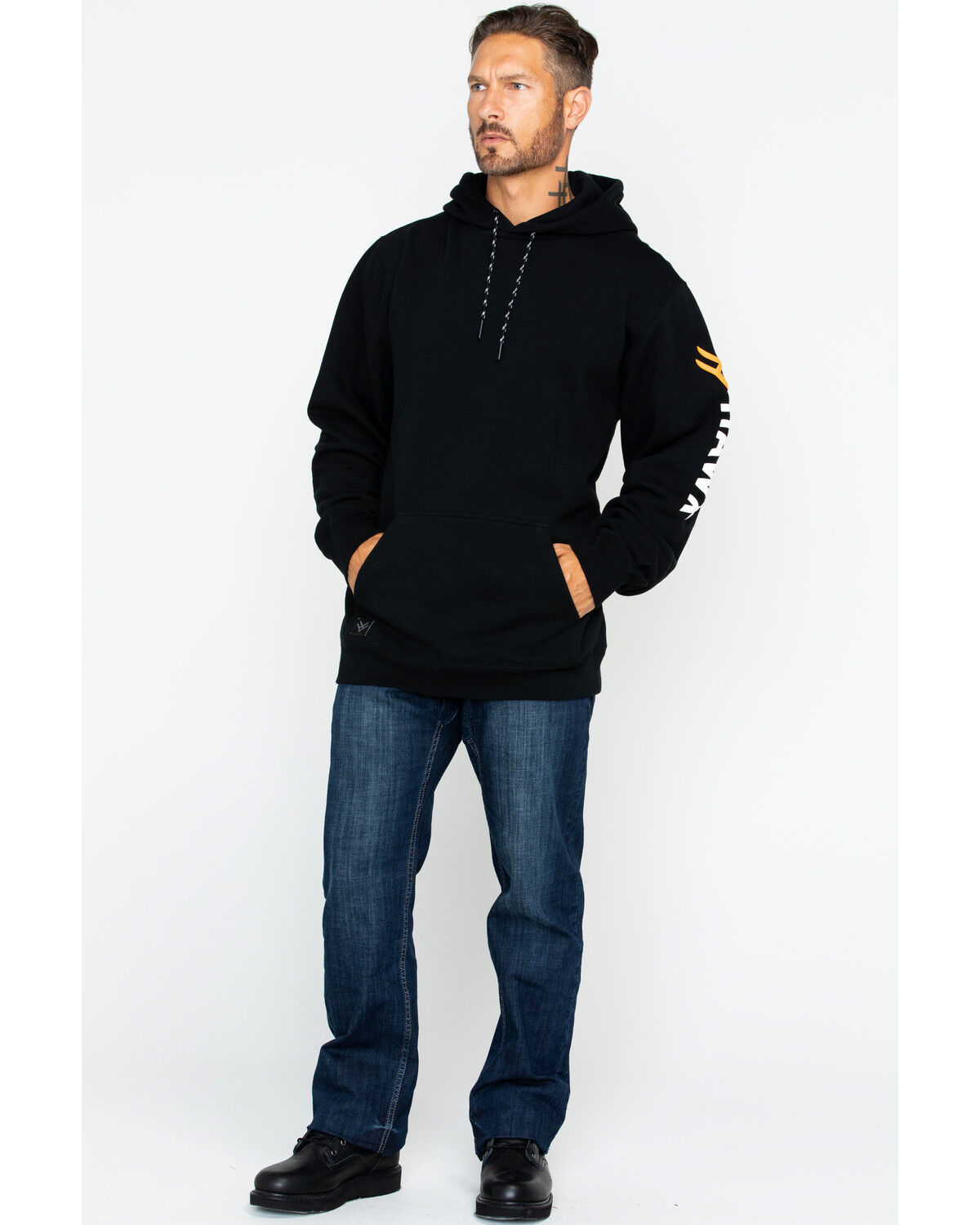 Image #6 - Hawx Men's Logo Sleeve Hooded Work Sweatshirt, Black, hi-res
