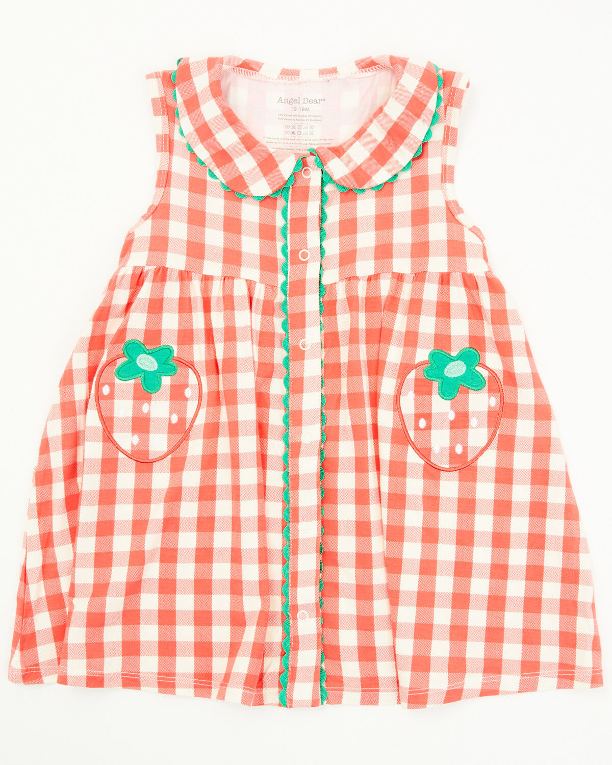 Image #2 - Angel Dear infant Girls' Strawberry Gingham Sleeveless Snap Dress And Diaper Set - 2 Piece, Red, hi-res