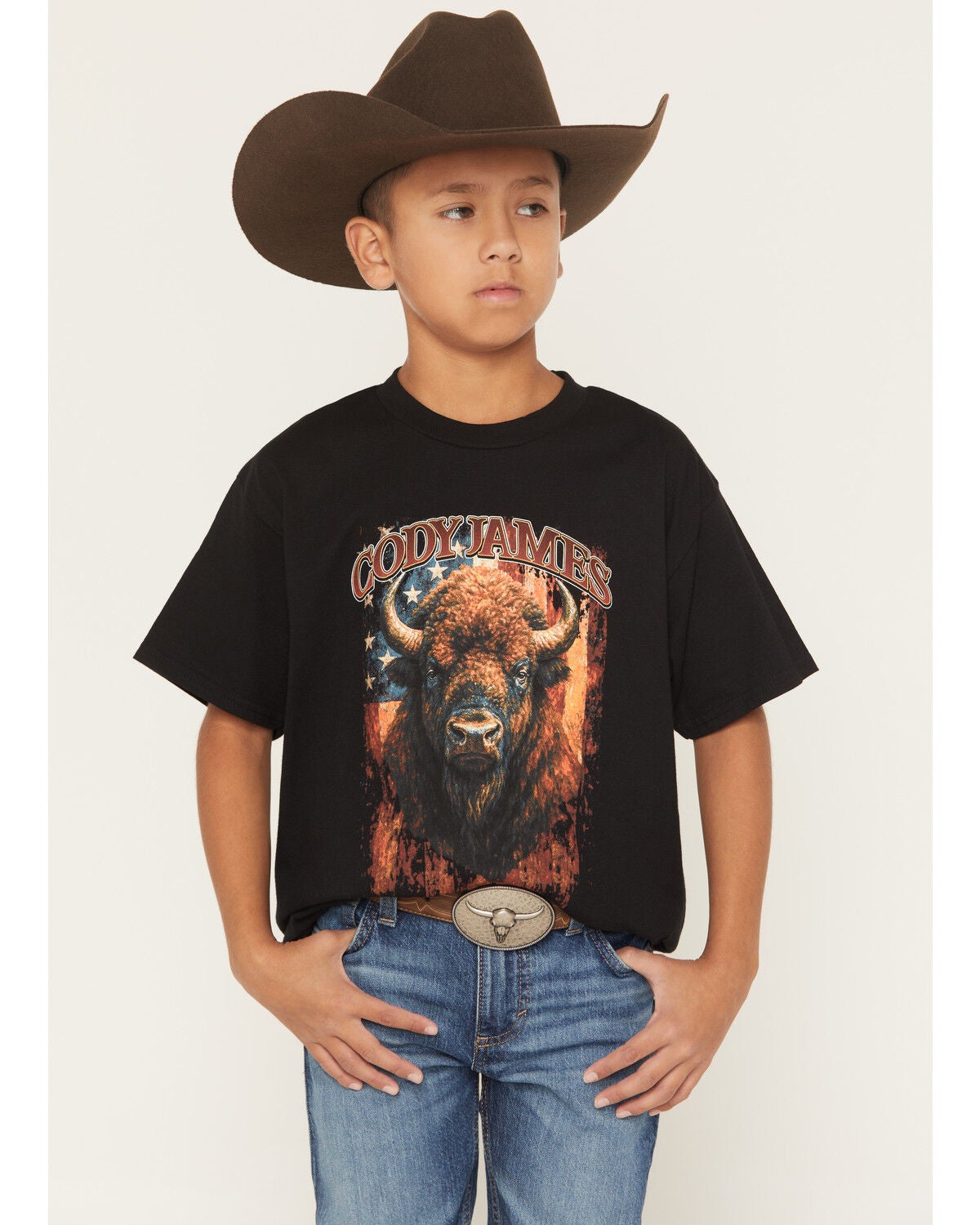 Image #1 - Cody James Boys' Americana Bull Short Sleeve Graphic T-Shirt, Black, hi-res