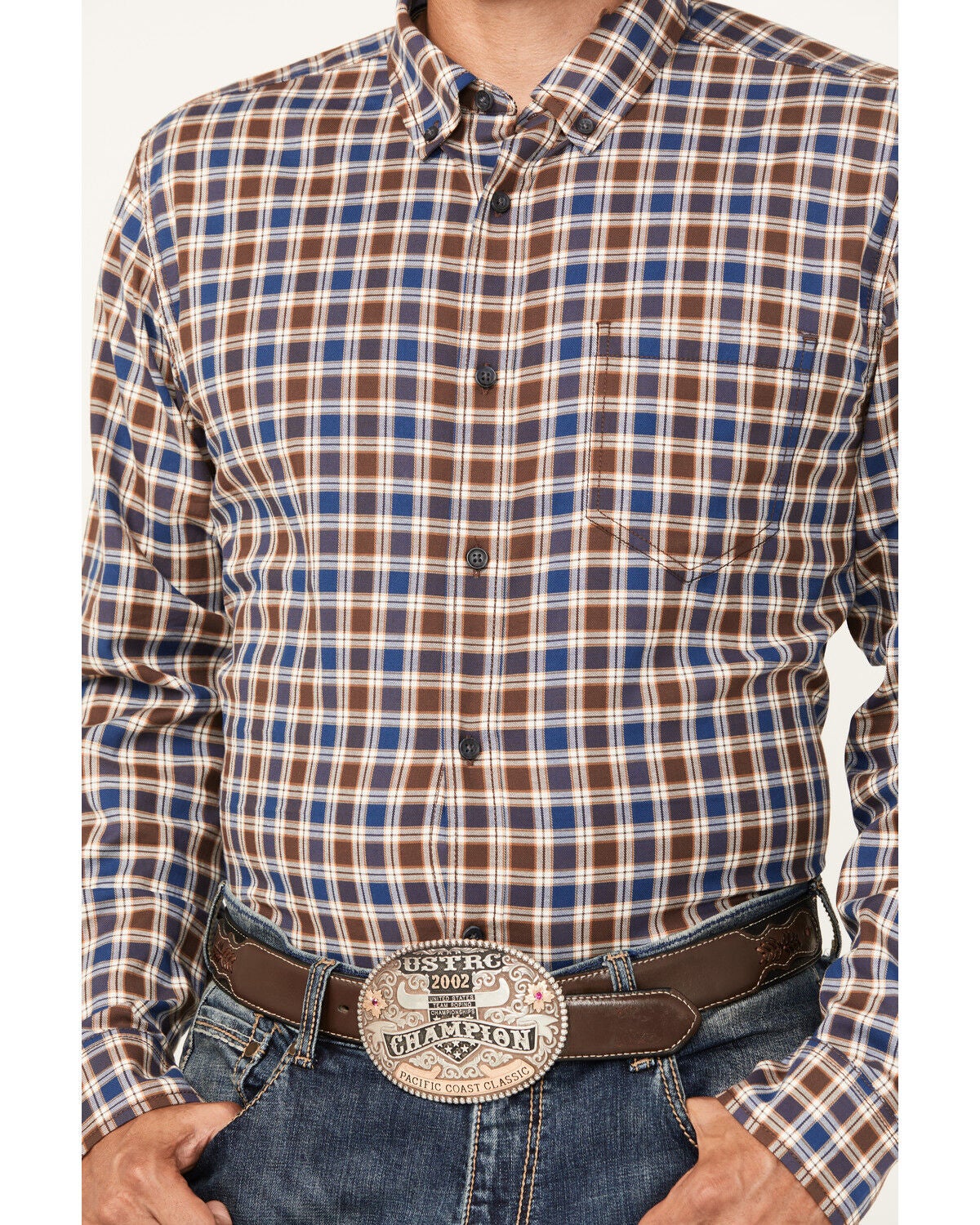 Image #3 - Cody James Men's Hound Dog Plaid Print Long Sleeve Button-Down Western Shirt - Tall, Chocolate, hi-res