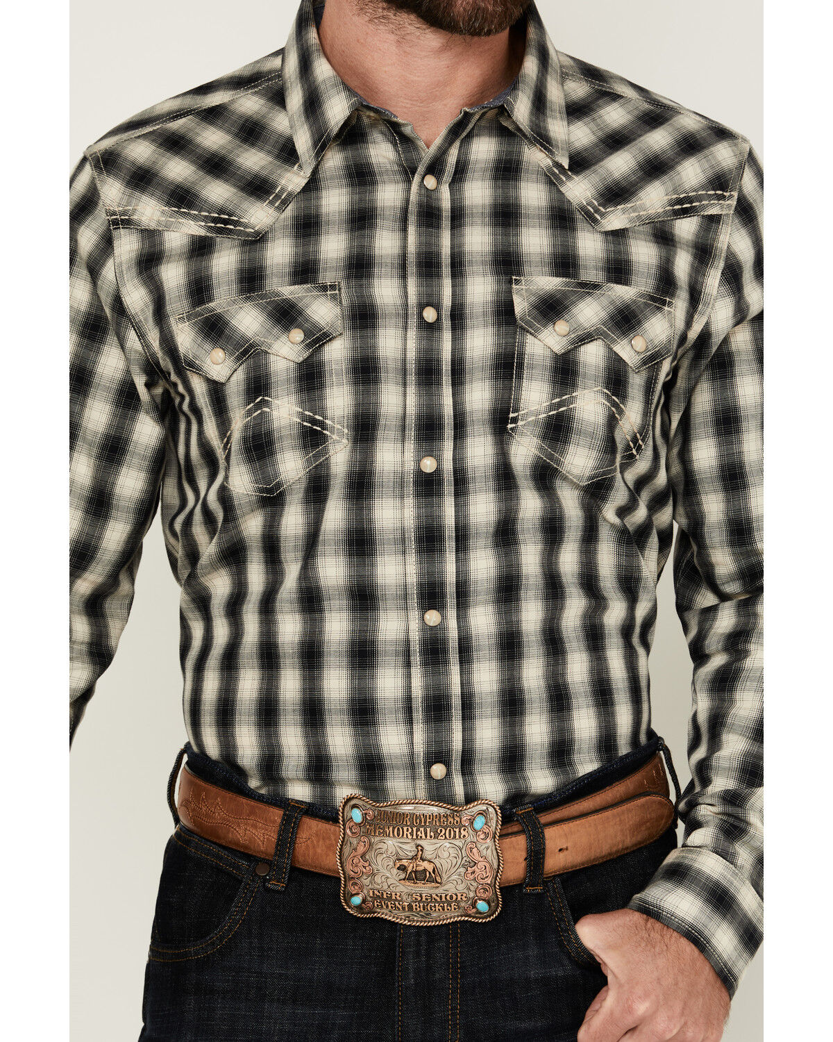 Image #3 - Cody James Men's Rey Plaid Print Long Sleeve Snap Western Shirt, Cream, hi-res
