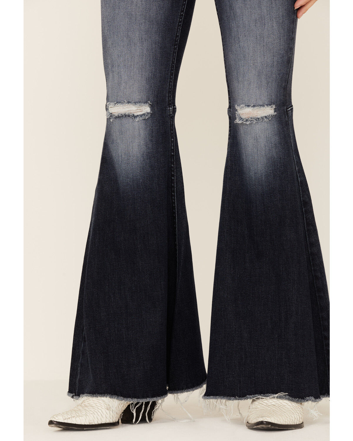 Image #2 - Shyanne Women's Dark Wash Mr Super Flare Destructed Fray Jeans, , hi-res
