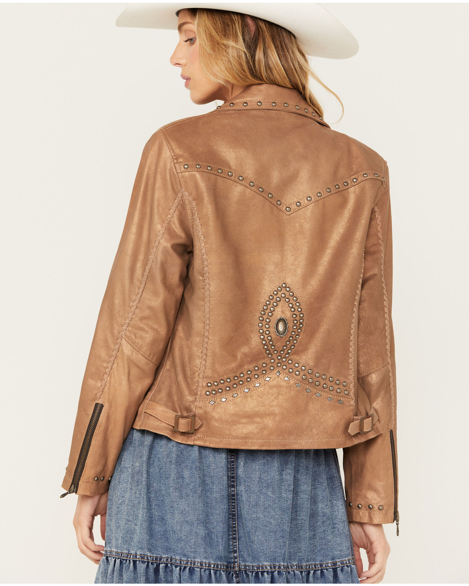 Cripple Creek Women s Asymmetric Front Studded Back Leather Jacket Sheplers