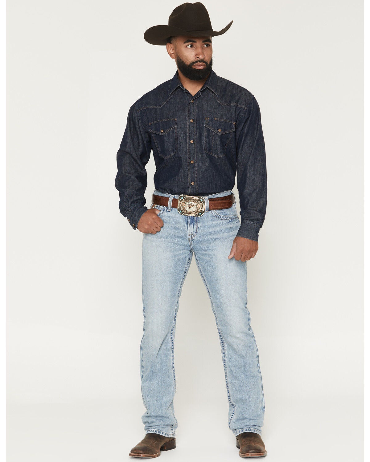 Image #1 - Ariat Men's M7 Waylon Jackson Light Wash Straight Rigid Denim Jeans, Light Wash, hi-res