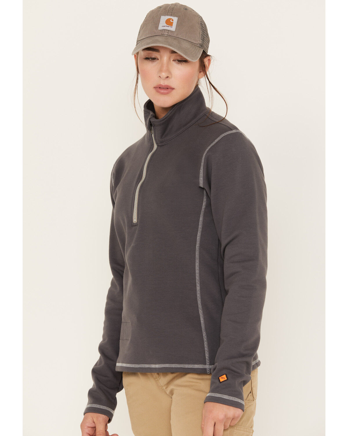 Image #2 - Wrangler Women's FR Quarter-Zip Pullover, Charcoal, hi-res