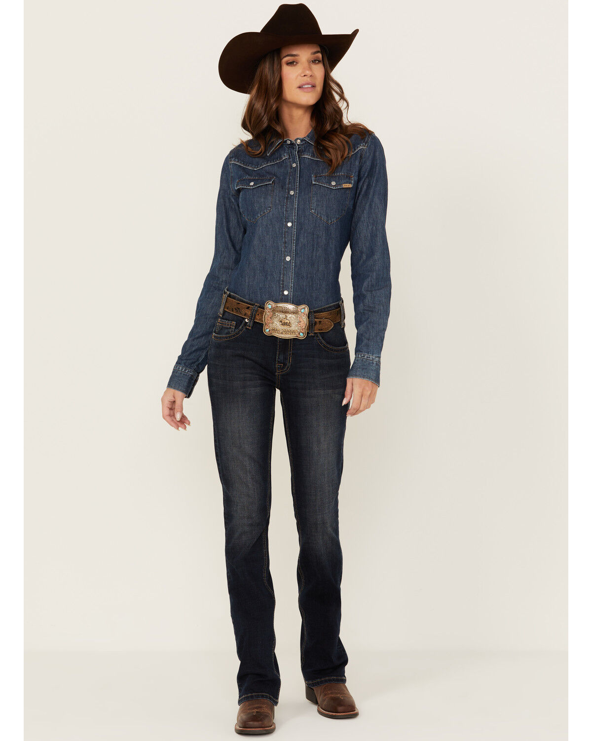 Image #3 - Rock & Roll Denim Women's Dark Wash Mid Rise Embroidered Riding Stretch Denim Jeans, Dark Wash, hi-res