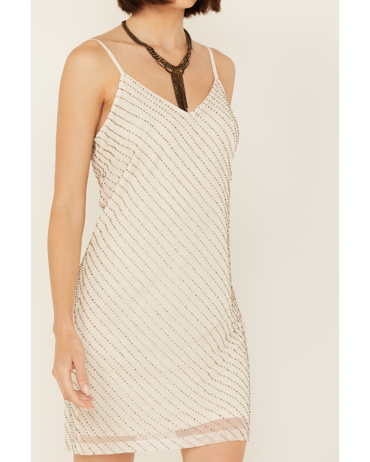 Image #3 - Wonderwest Women's Birch Cowl Neck Beaded Mesh Mini Dress, Cream, hi-res