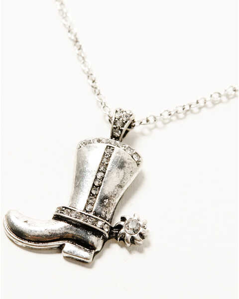 Image #2 - Shyanne Women's Rhinestone Boot Necklace And Earring Set , Silver, hi-res