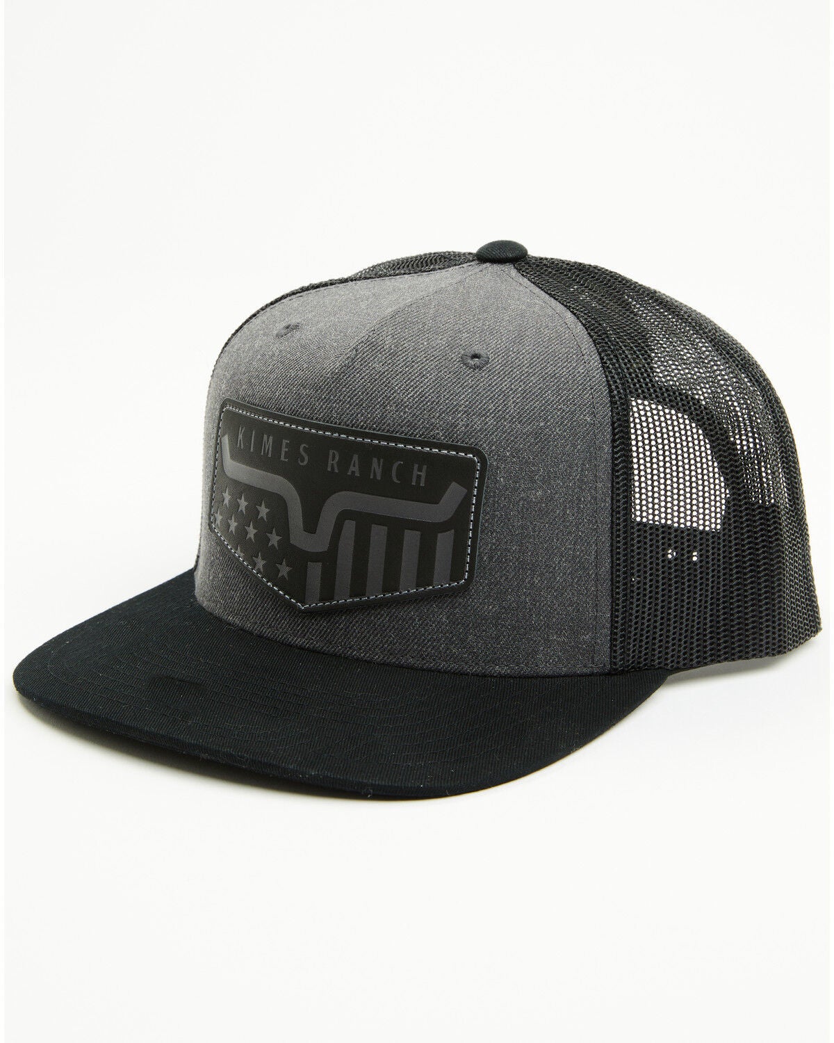 Image #1 - Kimes Ranch Men's Spangled Leather Patch Ball Cap, Black/grey, hi-res