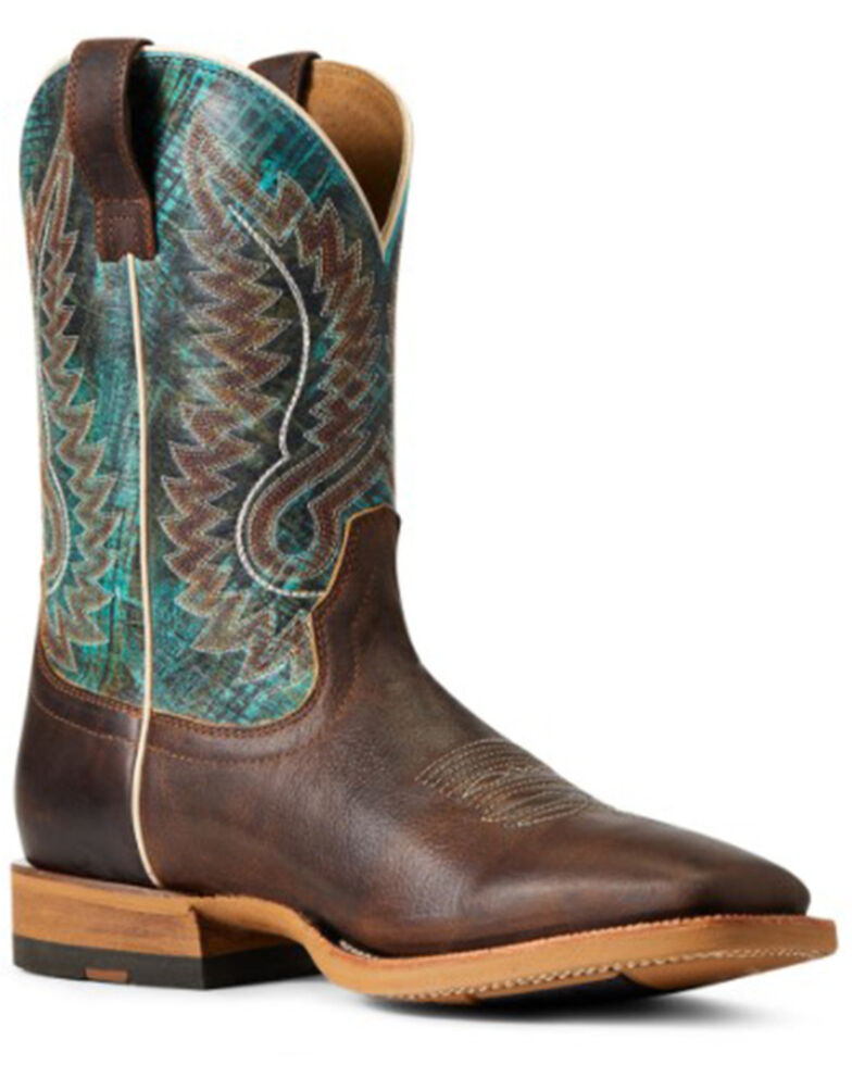 Ariat Men's Better Brown & Cool Blue Cow Camp Full-Grain Leather Western Performance Boot - Wide Square Toe , Brown, hi-res