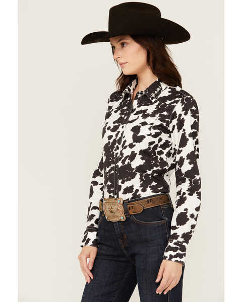 Image #2 - Ariat Women's Cow Print Wrinkle Resist Team Kirby Long Sleeve Button-Down Stretch Western Shirt , Cream, hi-res