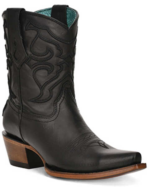 Image #1 - Corral Women's Embroidered Ankle Western Boots - Snip Toe, Black, hi-res