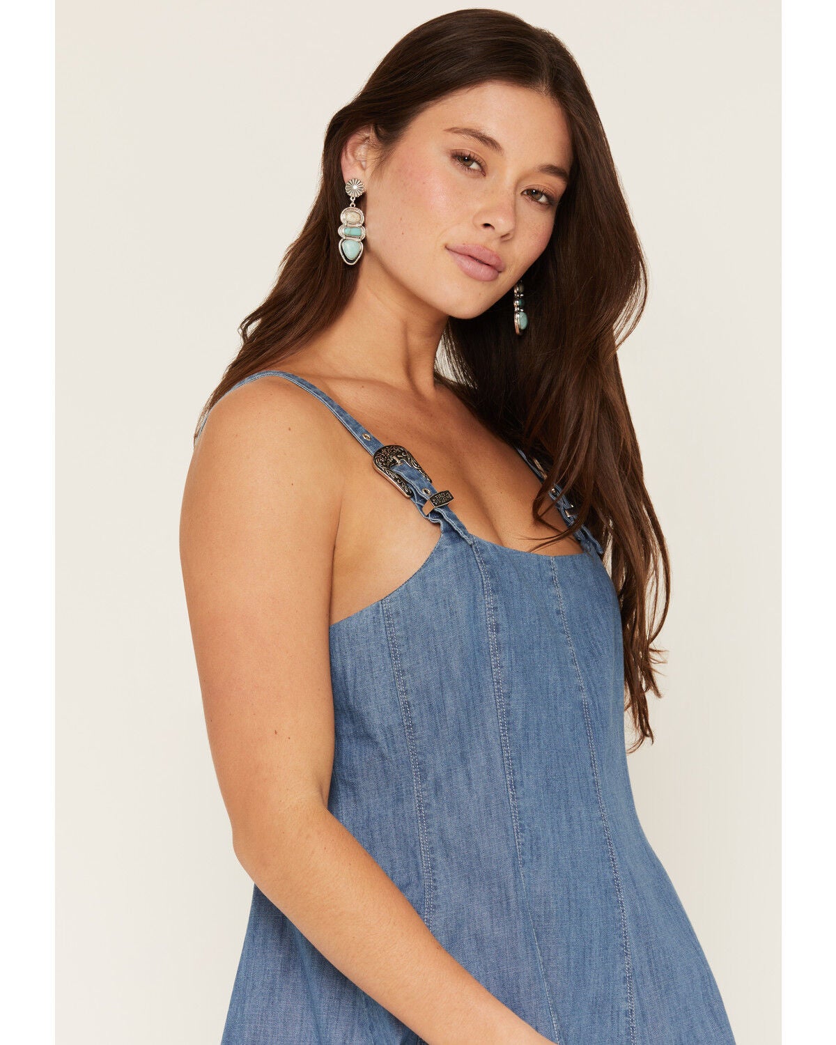 Image #2 - Rock & Roll Denim Women's Sleeveless Buckle Denim Mini Dress, Medium Wash, hi-res