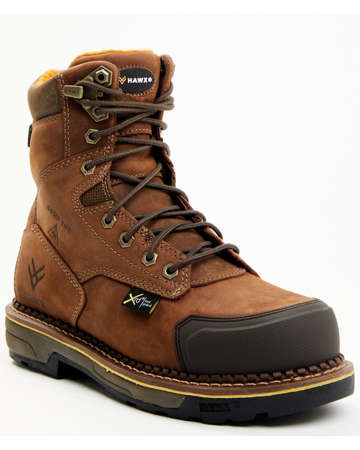 Hawx Men's 8" Crew Chief Internal Internal Met Guard Work Boots - Composite Toe, Brown, hi-res