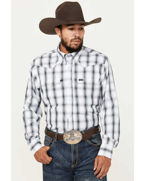 Image #1 - Wrangler Men's Plaid Print Long Sleeve Snap Western Performance Shirt, White, hi-res