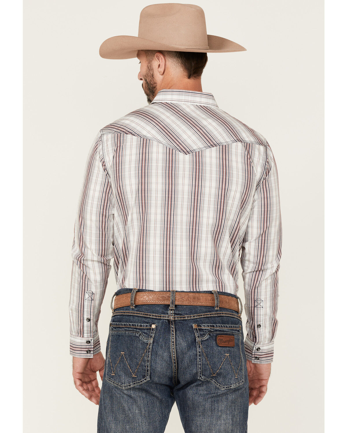 Image #4 - Moonshine Spirit Men's Stripe Plaid Long Sleeve Snap Western Shirt, White, hi-res