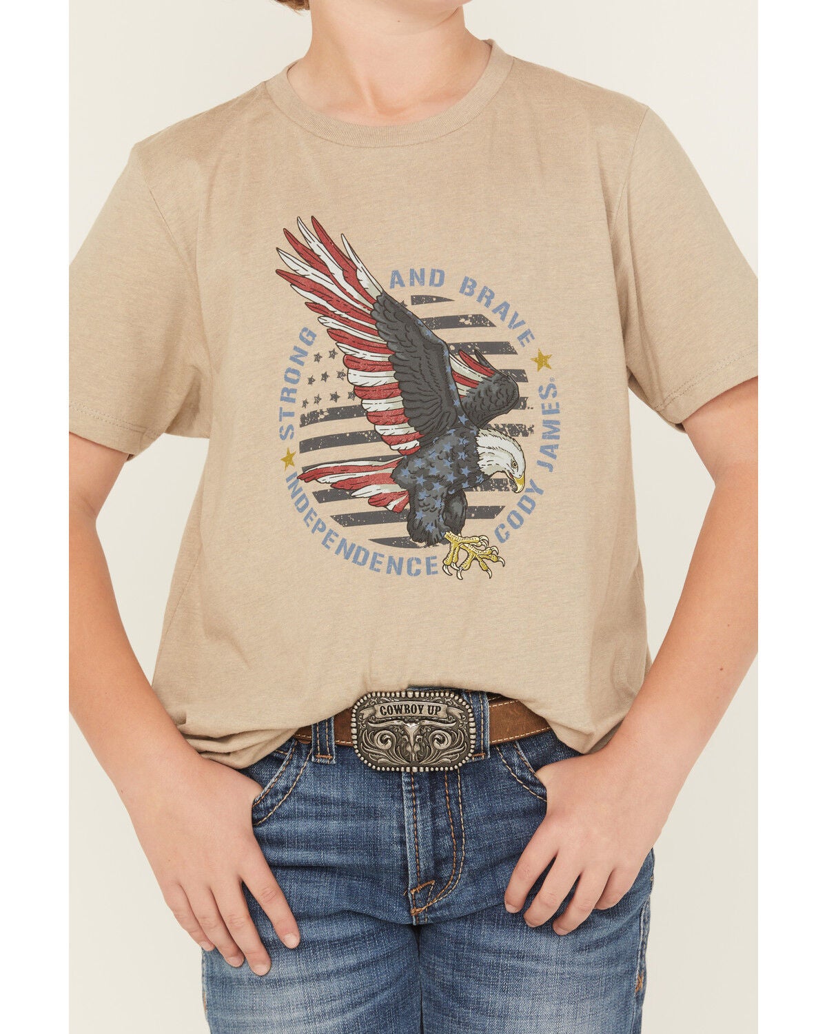 Image #3 - Cody James Boys' Hit Strong And Brave Short Sleeve Graphic T-Shirt, Tan, hi-res
