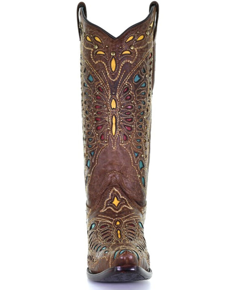 Corral Women's Butterfly Inlay & Embroidery Western Boots - Snip Toe, Brown, hi-res