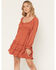 Image #1 - Ash & Violet Women's Boot Barn Exclusive Solid Bow Long Sleeve Mini Dress, Rust Copper, hi-res
