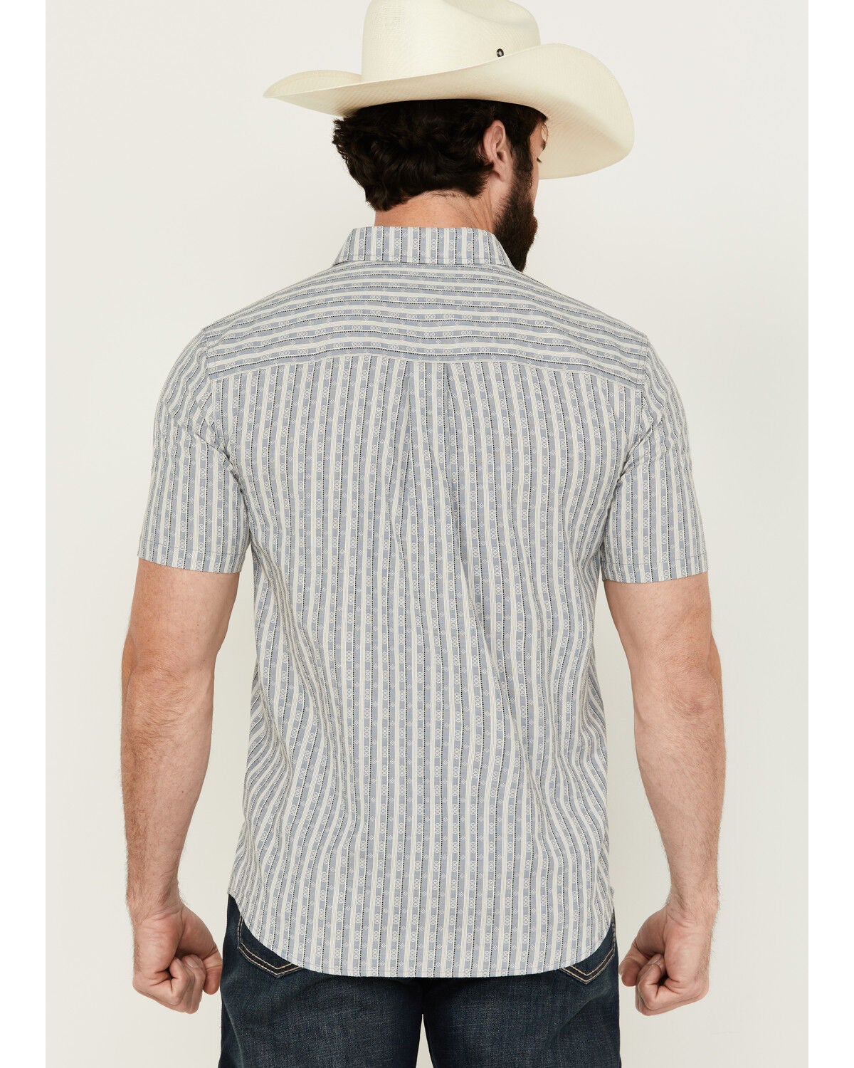 Image #4 - Cody James Men's Falling Diamond Striped Short Sleeve Button-Down Stretch Western Shirt, Light Blue, hi-res