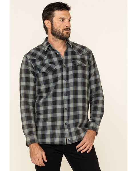 Cody James Men's Koa Wash Plaid Long Sleeve Western Flannel Shirt , Navy, hi-res