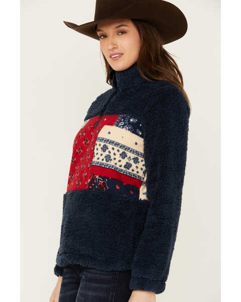 Image #2 - Outback Trading Co Women's Fleece Abigail Southwestern Henley Pullover, Red, hi-res