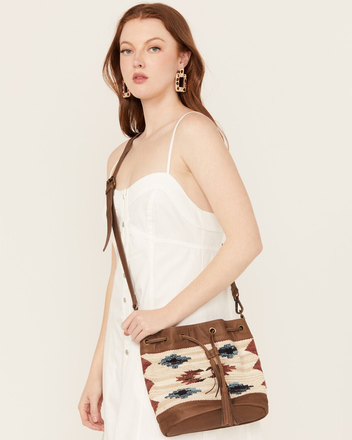 Shyanne Women's Summer Moon Southwestern Bucket Crossbody Bag, Tan, hi-res