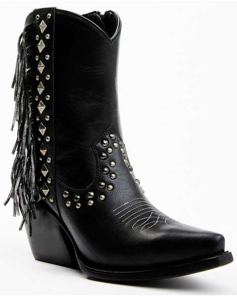 Image #1 - Idyllwind Women's Studded Fringe Day Trip Western Boots - Snip Toe, Black, hi-res