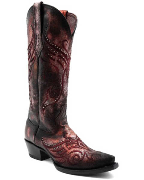 Image #1 - Ferrini Women's Masquerade Western Boots - Snip Toe , Red, hi-res