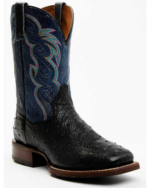 Dan Post Men's Exotic Full-Quill Ostrich Western Boots - Broad Square Toe, Black, hi-res