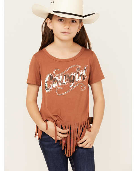 Image #1 - Cowgirl Hardware Girls' Cowgirl Fringe Short Sleeve Tee, , hi-res