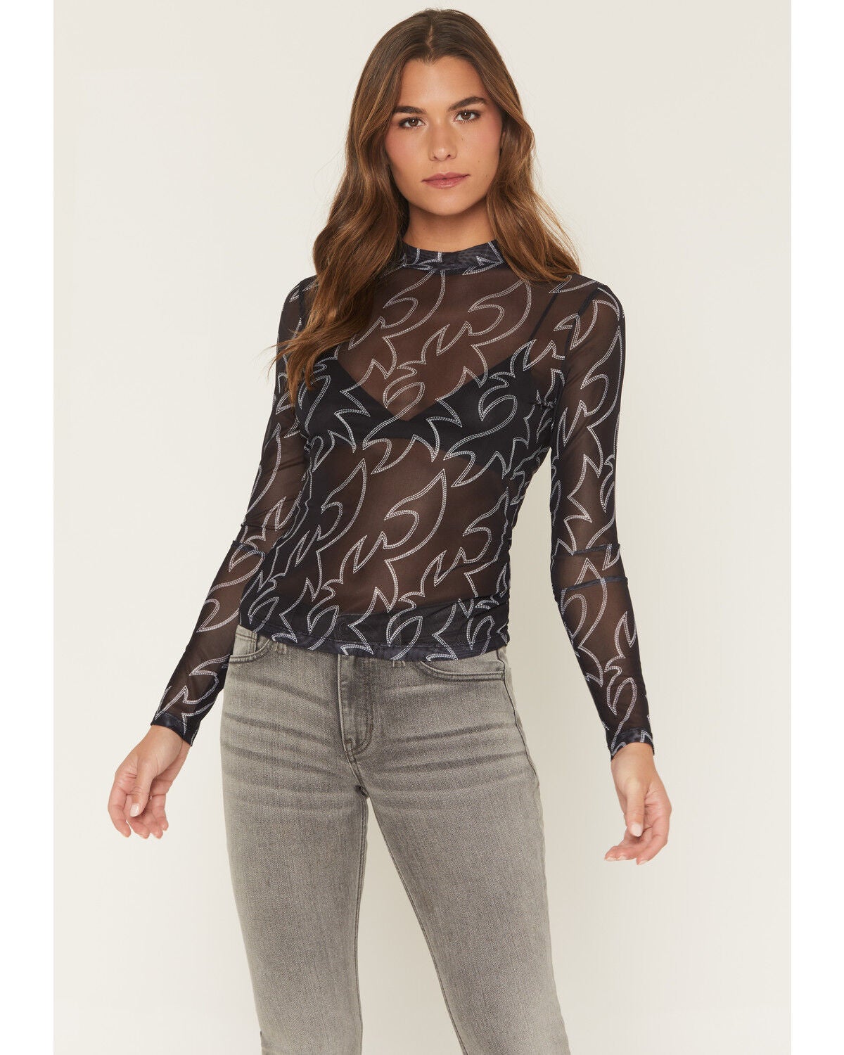 Blue B Women's Light Wash Rhinestone Long Sleeve Button-Down Denim