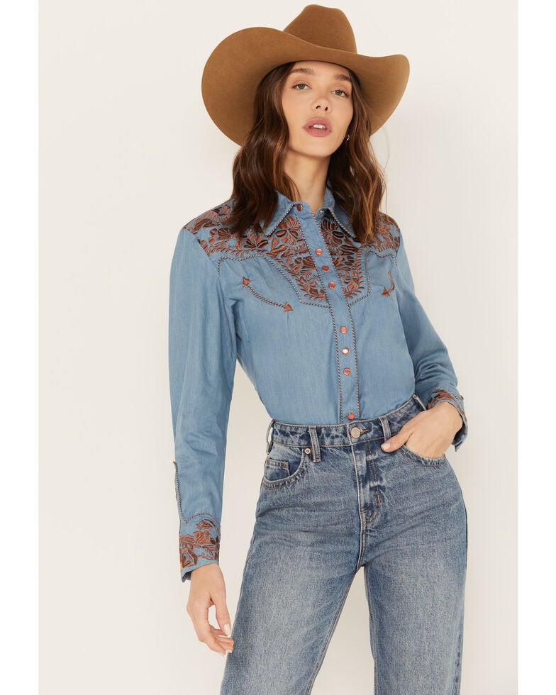 scully floral embroidered western shirt