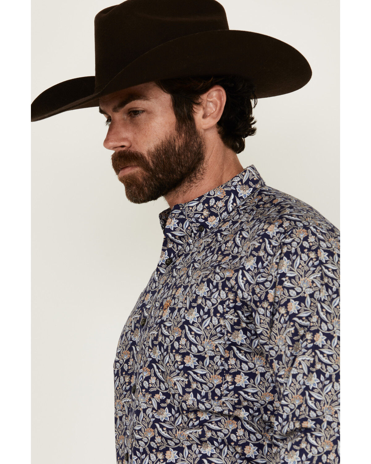 Image #2 - Ariat Men's Creighton Paisley Print Long Sleeve Button-Down Western Shirt - Tall, Navy, hi-res