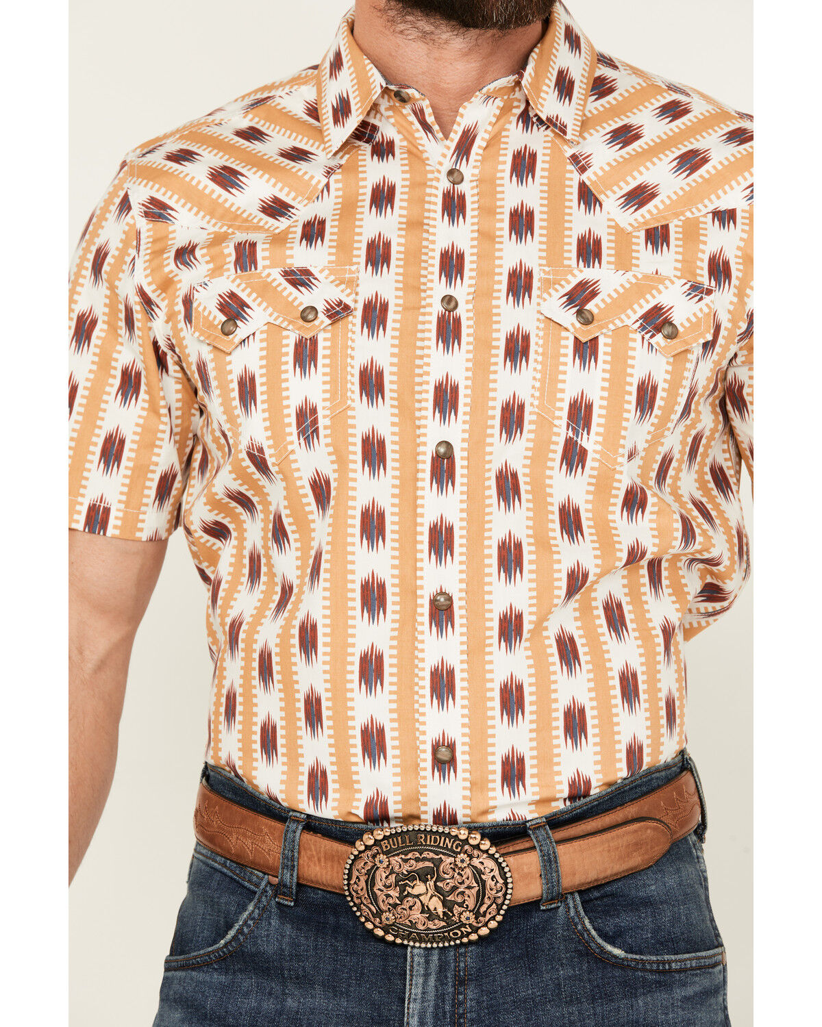 Image #3 - Cody James Men's Saint Abstract Striped Short Sleeve Snap Western Shirt, Ivory, hi-res
