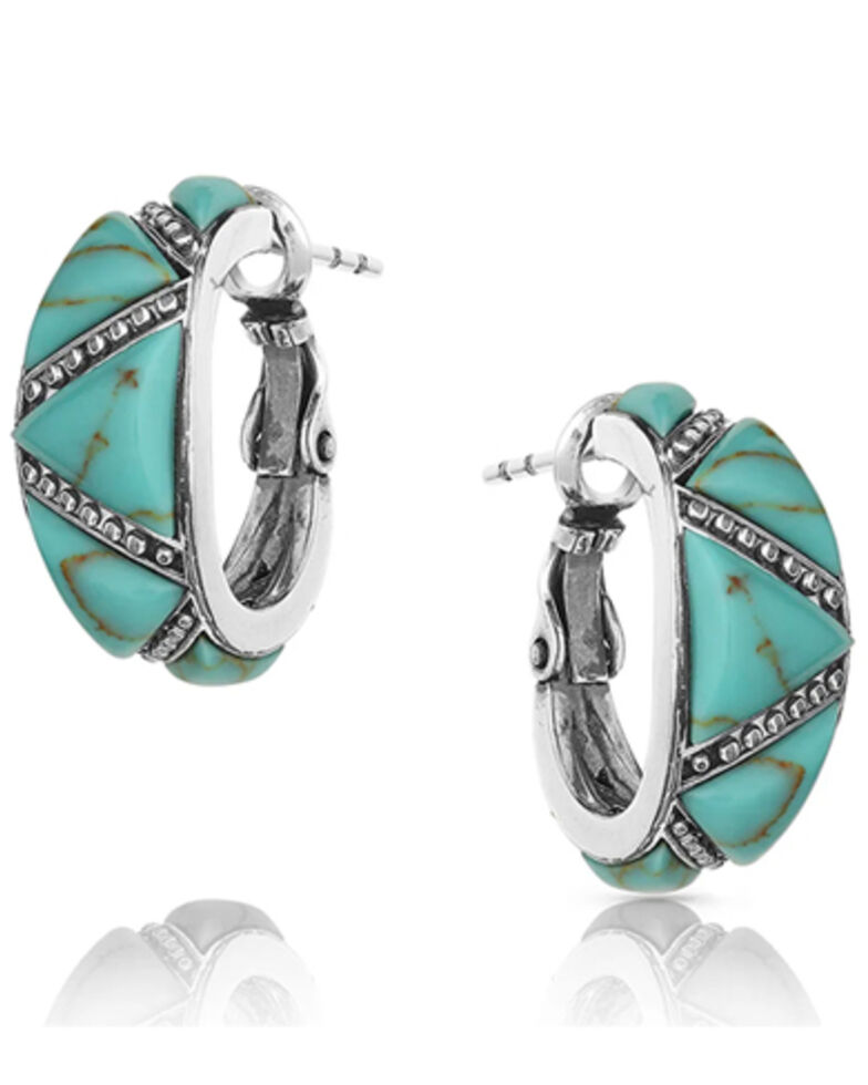 Montana Silversmiths Women's Turquoise Wedge Hoop Earrings, Silver, hi-res