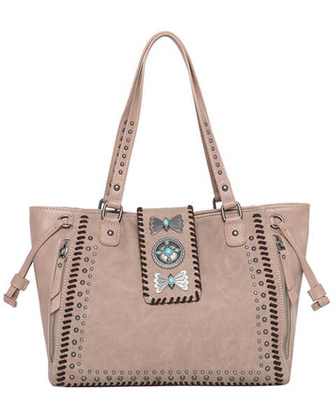 Montana West Women's Wrangler Butterfly Concho Wide Tote Bag, Tan, hi-res