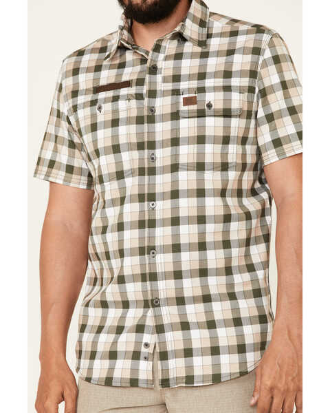 Wrangler Riggs Men's Olive Small Plaid Vented Short Sleeve Button-Down Work Shirt , Olive, hi-res