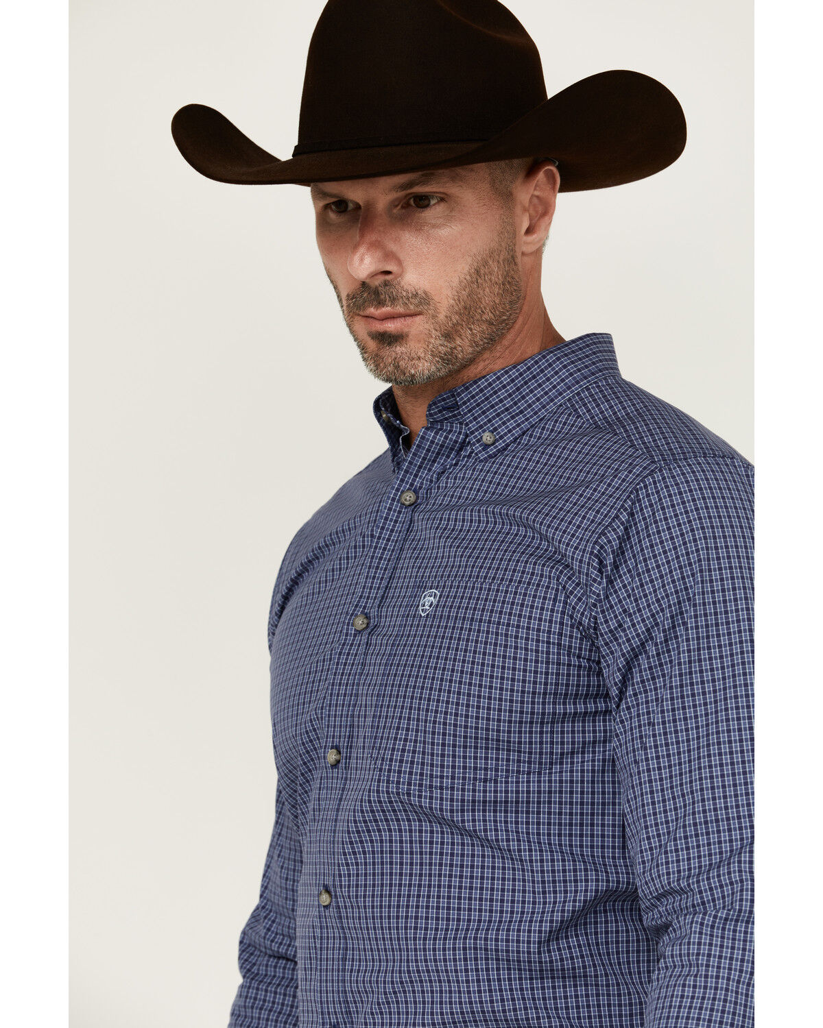 Image #2 - Ariat Men's Calvin Plaid Print Long Sleeve Button-Down Western Shirt, Navy, hi-res