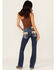 Image #1 - Miss Me Women's Medium Wash Mid Rise Cowhide Pocket 32" Bootcut Stretch Denim Jeans, Medium Wash, hi-res