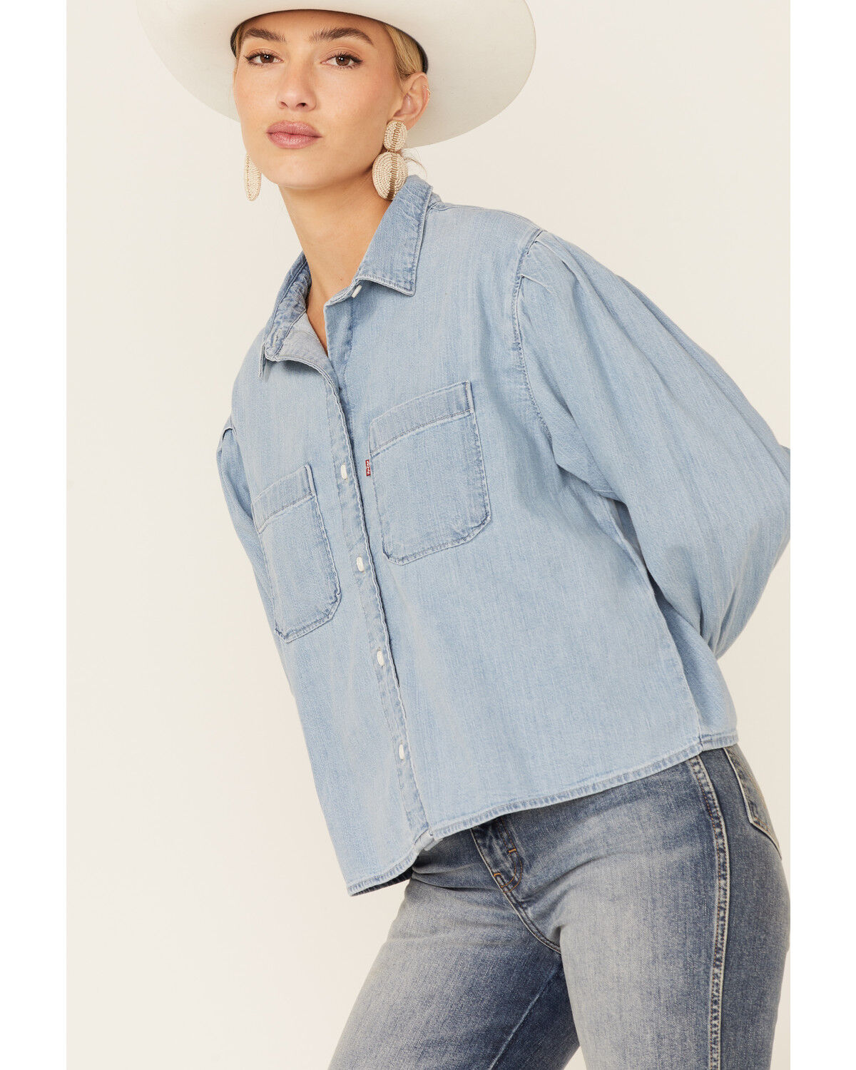 Image #2 - Levis Women's Kinsley Denim Utility Shirt, Light Blue, hi-res