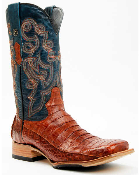 Tanner Mark Men's Exotic Caiman Belly Western Boots - Broad Square Toe, Cognac, hi-res
