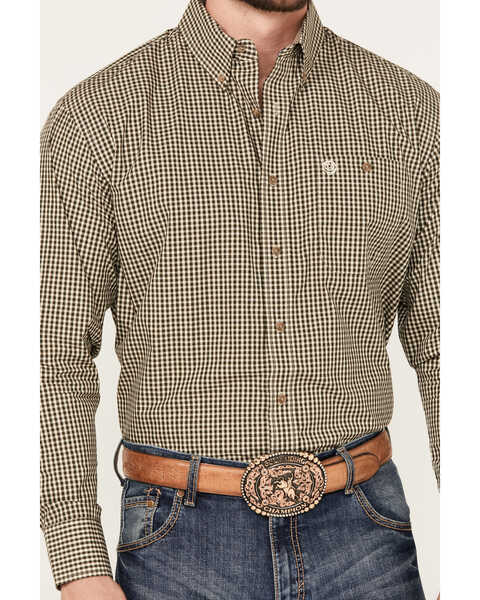 Image #3 - George Strait by Wrangler Men's Checkered Print Long Sleeve Button-Down Western Shirt, Tan, hi-res